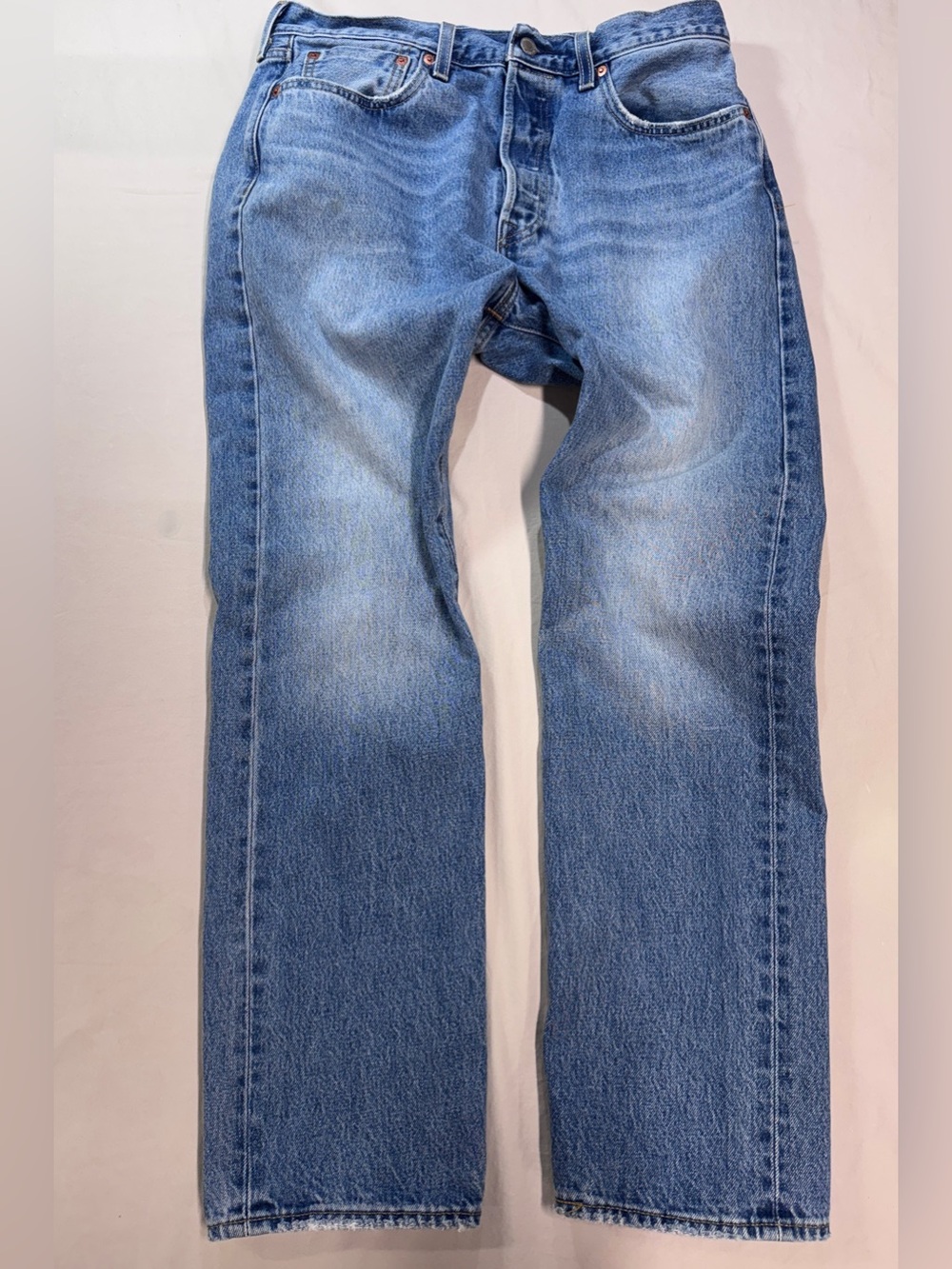Levis Premium 501 ST Jeans Mens 33x30 Blue Denim Slim Taper Selvedge Button Fly